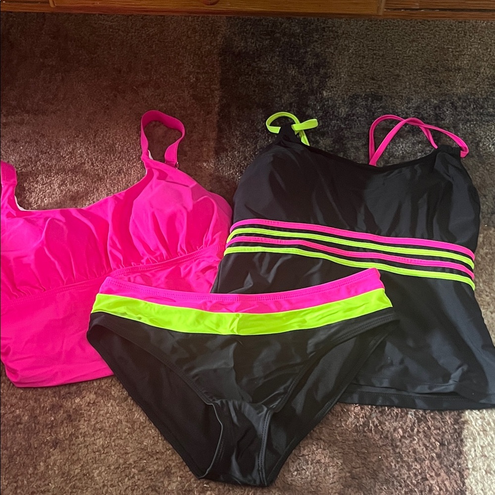 Neon Pink and Black Tankini Set